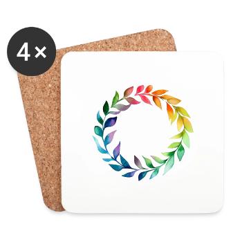 Rainbow leaves. Forming a circlein watercolor style - Coasters (set of 4) - white - Front