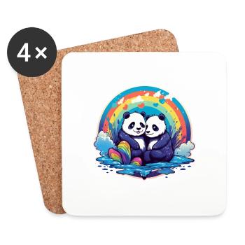 Panda arc-en-ciel LGBTQIA+ - Dessous de verre (lot de 4) - blanc - Devant