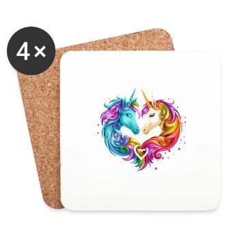 Unicorn Rainbow Heart LGBTQIA+ - Untersetzer (4er-Set) - Weiß - Vorne