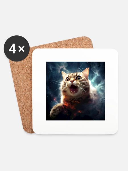 Galactic Cat Madness - Coasters (set of 4) - white