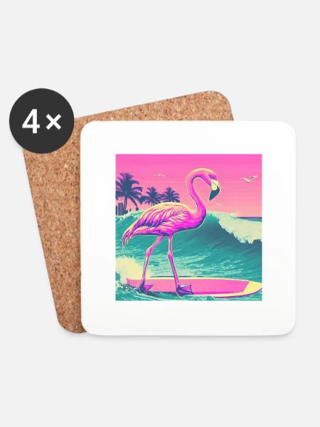 Surfing Flamingo Miami - Coasters (set of 4) - white