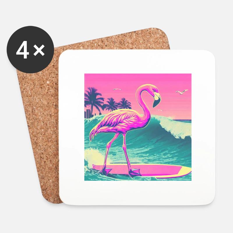 Surfen Flamingo Miami - Untersetzer (4er-Set) - Weiß