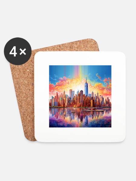 icecrusher New YorkSkyline Cartographic - Dessous de verre (lot de 4) - blanc