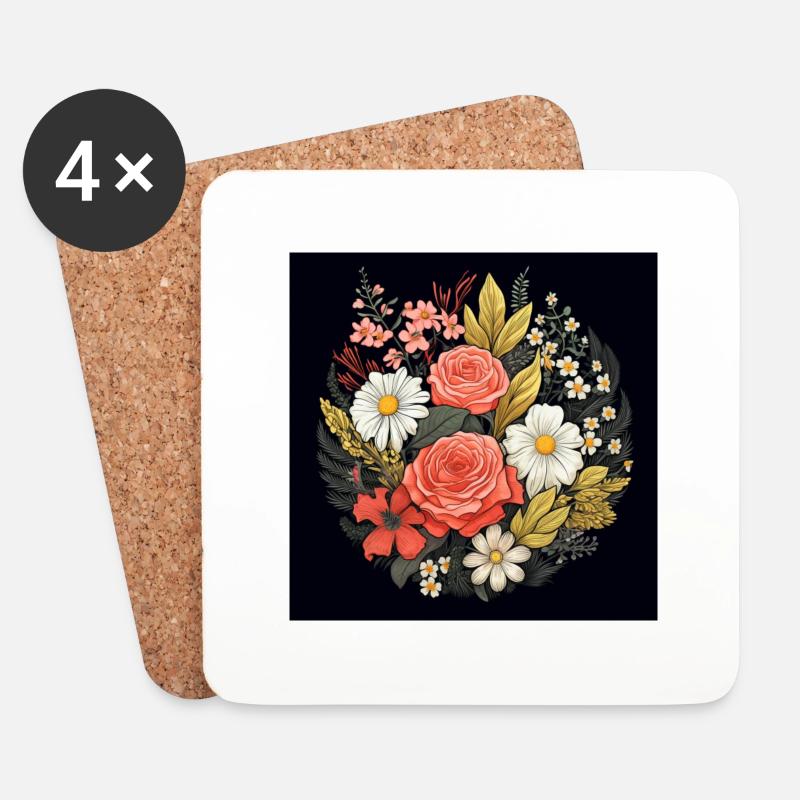 Botanical Circle Stylish Design for a TShirt - Untersetzer (4er-Set) - Weiß