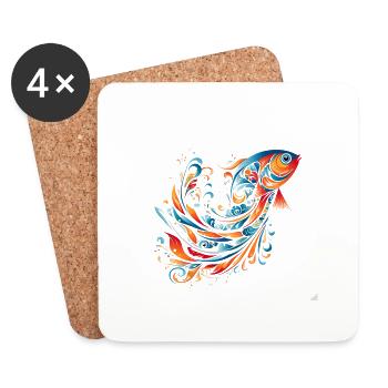 Abstract fish motif for summer ocean flair - Coasters (set of 4) - white - Front