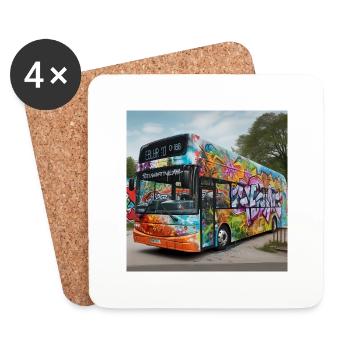 Doppeldecker Bus - Untersetzer (4er-Set) - Weiß - Vorne