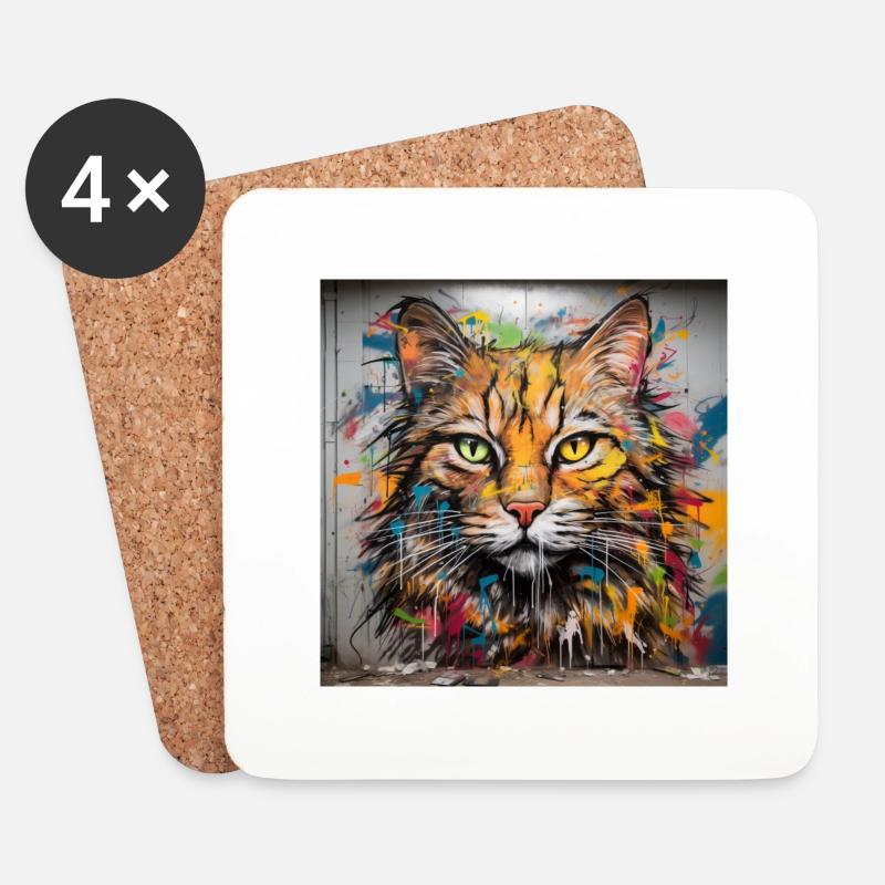 katzen graffiti - Untersetzer (4er-Set) - Weiß