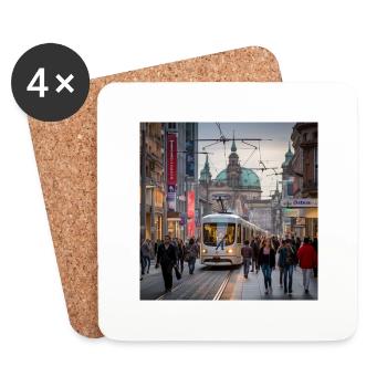Street with tram - Coasters (set of 4) - white - Front