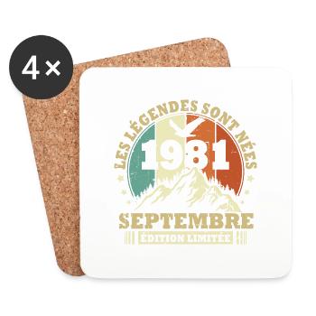 Vintage septembre 1981 vintage cadeau anniversaire - Dessous de verre (lot de 4) - blanc - Devant