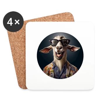 Chèvre gaie avec un grand sourire - Dessous de verre (lot de 4) - blanc - Devant