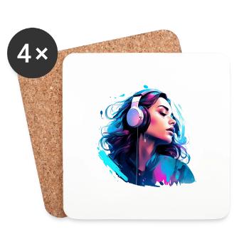 Woman with headphones enjoying the music - Coasters (set of 4) - white - Front
