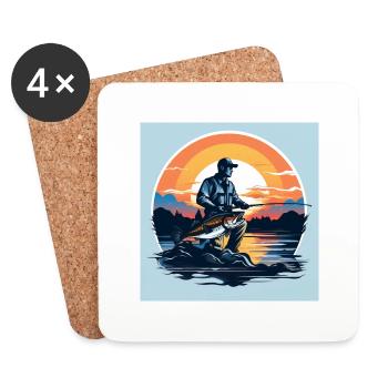 Fischer Sport Angler Sticker Outdoor Angeln Angel - Untersetzer (4er-Set) - Weiß - Vorne