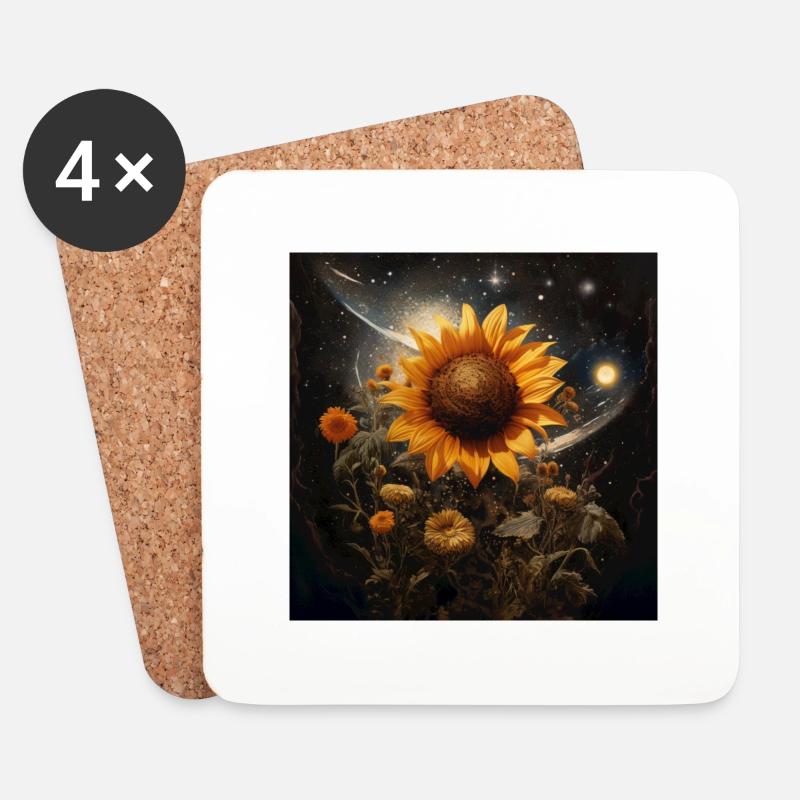 Sonnenblume - Untersetzer (4er-Set) - Weiß