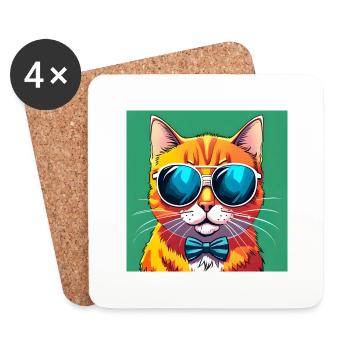 Chat chic avec des nuances et un nœud papillon - Dessous de verre (lot de 4) - blanc - Devant