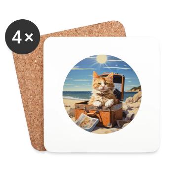 Süße Katze macht Strandurlaub im Sommer am Meer - Untersetzer (4er-Set) - Weiß - Vorne