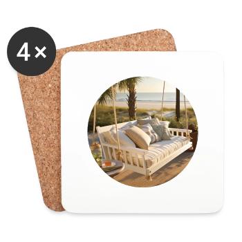 Holidays in hanging swing by the sea - summer and sun - Coasters (set of 4) - white - Front