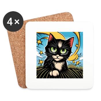 Niedliche schwarze Katze - Untersetzer (4er-Set) - Weiß - Vorne