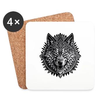 Tête de loup thaïlandaise - Dessous de verre (lot de 4) - blanc - Devant
