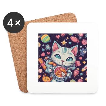 Katze im Weltall Vol.1 - Untersetzer (4er-Set) - Weiß - Vorne