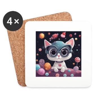 Katze - Untersetzer (4er-Set) - Weiß - Vorne