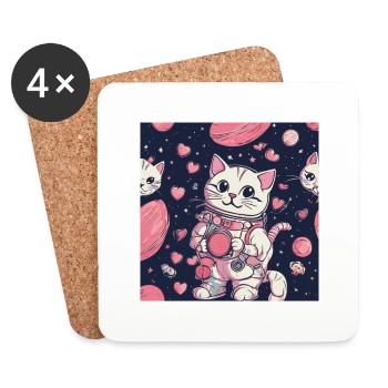 Katze im Weltall Vol.9 - Untersetzer (4er-Set) - Weiß - Vorne