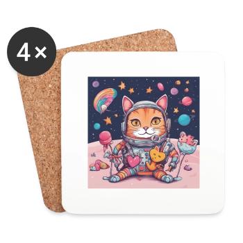 Katze im Weltall Vol.8 - Untersetzer (4er-Set) - Weiß - Vorne
