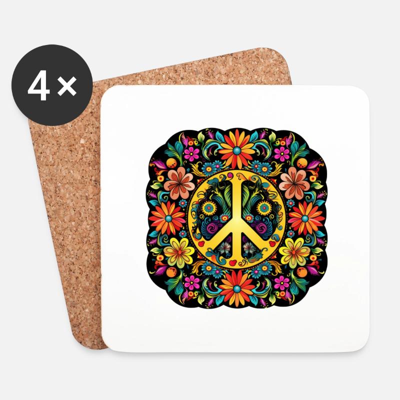 Flower Power Mandala - Untersetzer (4er-Set) - Weiß