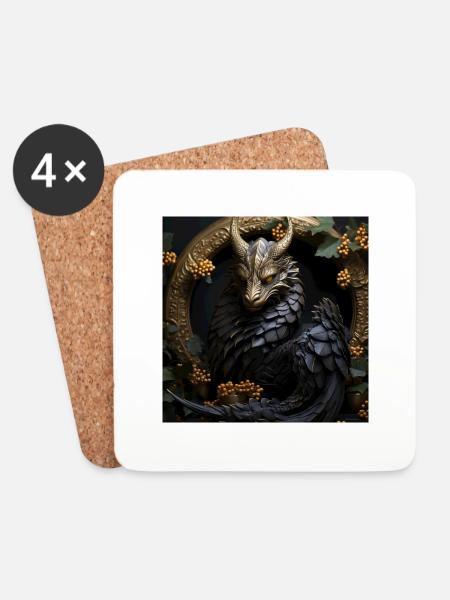 Drache schwarz gold - Untersetzer (4er-Set) - Weiß