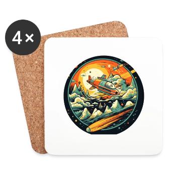 Spaceship in the universe in cartoon style for kids - Coasters (set of 4) - white - Front