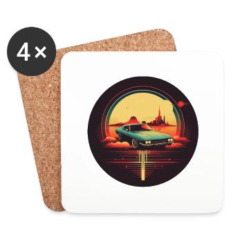 Nostalgie futuriste - Voiture rétro - Dessous de verre (lot de 4) - blanc - Devant