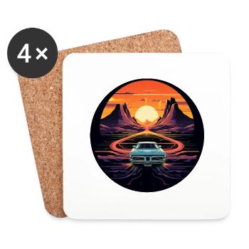 Voiture rétro dans le désert - Dessous de verre (lot de 4) - blanc - Devant