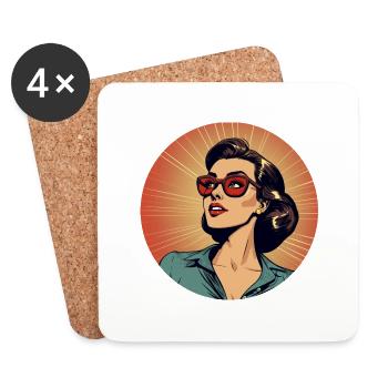 Frauenpower im Retro-Design - Untersetzer (4er-Set) - Weiß - Vorne
