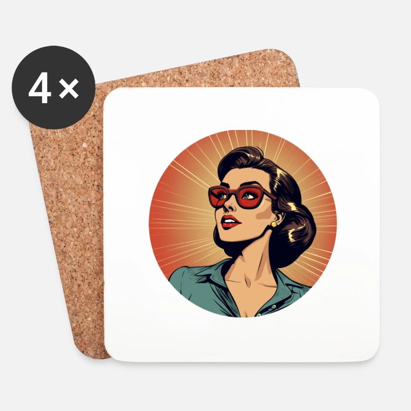 Frauenpower im Retro-Design - Untersetzer (4er-Set) - Weiß