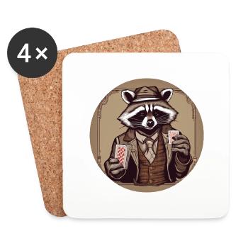 Poker Waschbär - Untersetzer (4er-Set) - Weiß - Vorne