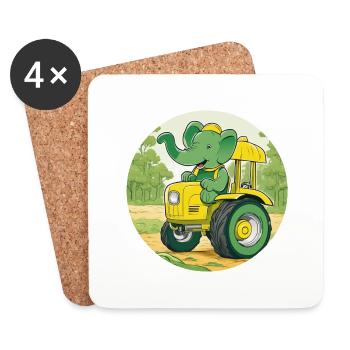 Elefant auf Traktor - Untersetzer (4er-Set) - Weiß - Vorne