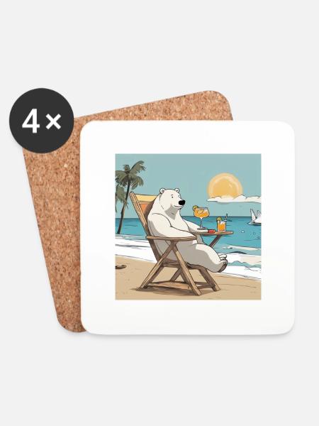 Eisbär bei Sonnenuntergang - Untersetzer (4er-Set) - Weiß
