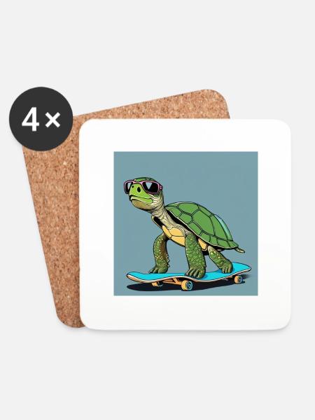 Turtle Fieber - Untersetzer (4er-Set) - Weiß