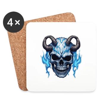 Gehörnter Totenkopf mit blauem Feuer - Untersetzer (4er-Set) - Weiß - Vorne