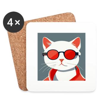 portrait of a modern cat - Dessous de verre (lot de 4) - blanc - Devant