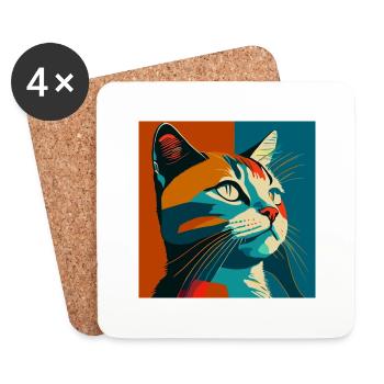 modern portrait of a cat copy - Dessous de verre (lot de 4) - blanc - Devant