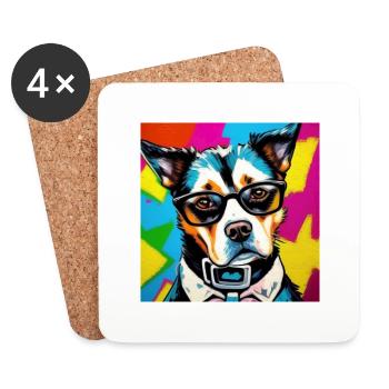 Hipster Hund - Untersetzer (4er-Set) - Weiß - Vorne