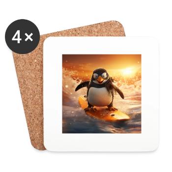 Pinguin riding on waves - Untersetzer (4er-Set) - Weiß - Vorne