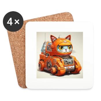 1970s SciFi Anime Robot Car Cat - Dessous de verre (lot de 4) - blanc - Devant