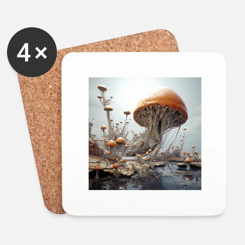 Fusion de Mandelbulb 3D Vector Sceleton - Dessous de verre (lot de 4) - blanc