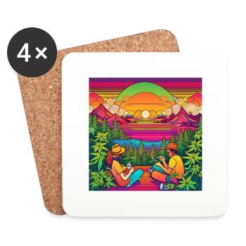 psychedelisches trippy Weed-Design - Untersetzer (4er-Set) - Weiß - Vorne
