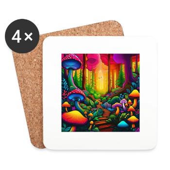 psychedelisches trippy Pilz-Design - Untersetzer (4er-Set) - Weiß - Vorne