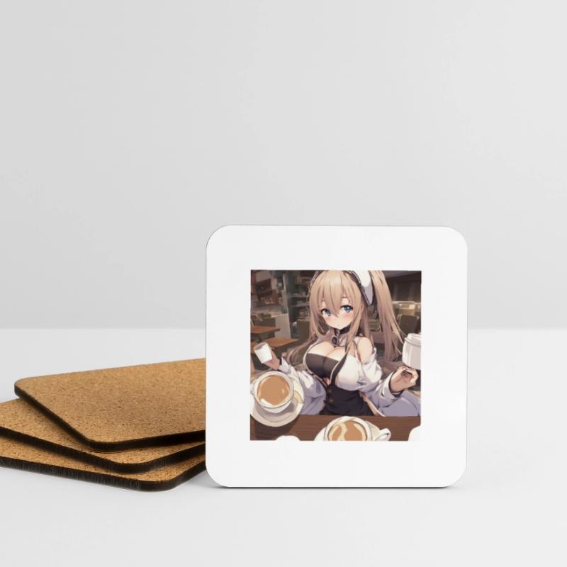 anime girl withe big boobs withe coffee Untersetzer (4er-Set)