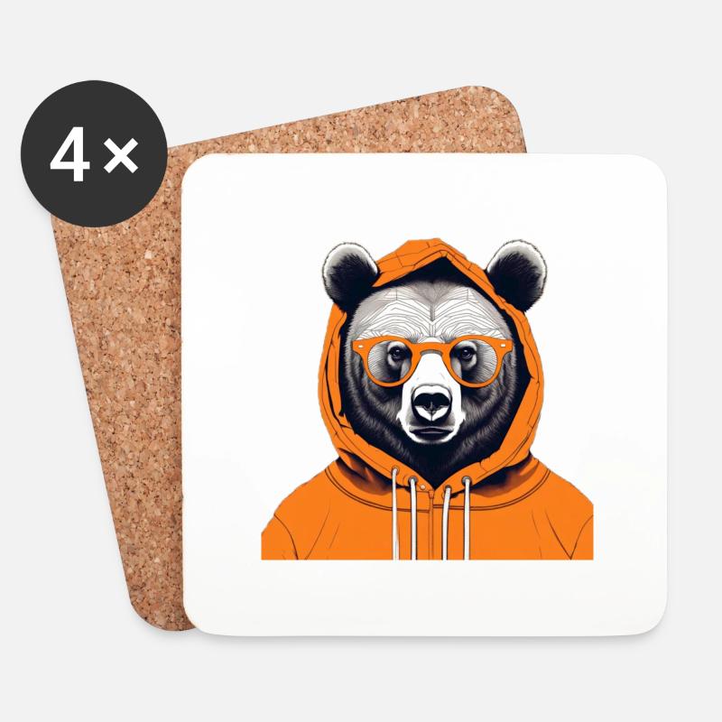 Nerdy Bearmit Hoodie - Untersetzer (4er-Set) - Weiß
