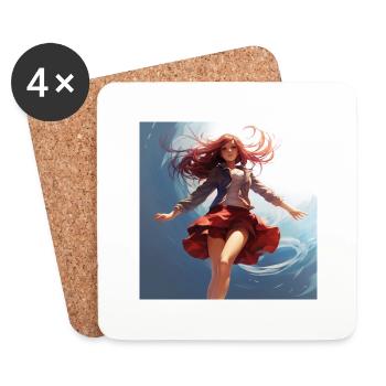 Süßens Anime Girl, floating, short skirt - Coasters (set of 4) - white - Front