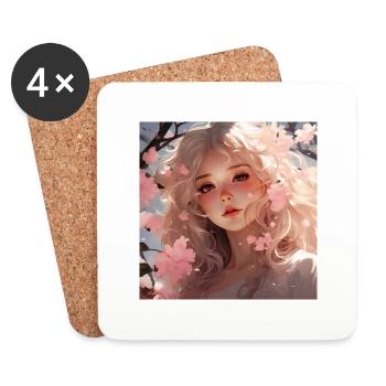 Blonde Anime-Schönheit träumt dich an - Untersetzer (4er-Set) - Weiß - Vorne